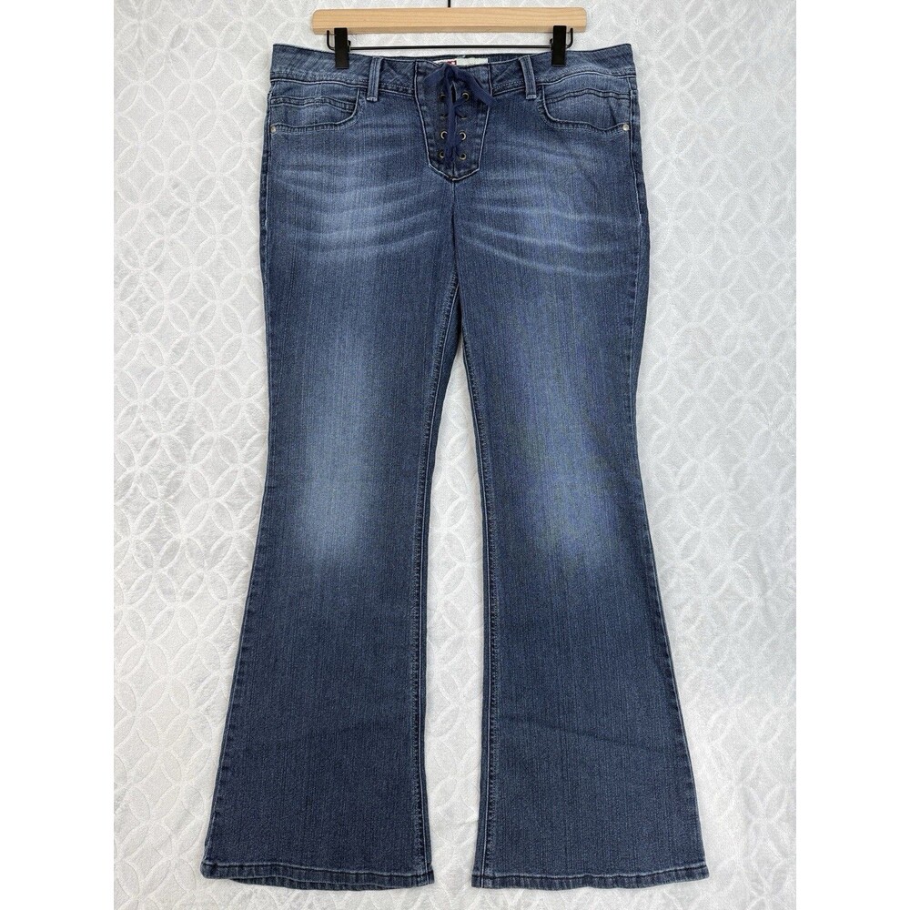 Vtg Y2K LEI Ashley Low Rise Flare Jeans 36" Waist Jrs 13 Lace Up Boho Hippie 90s